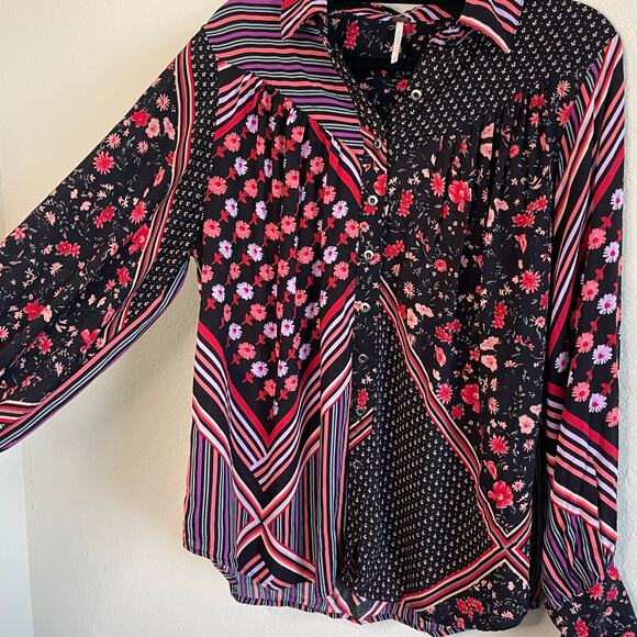 Free People Hazel Buttondown in Black Combo Women’s Top Blouse - Size XS - Picture 5 of 6